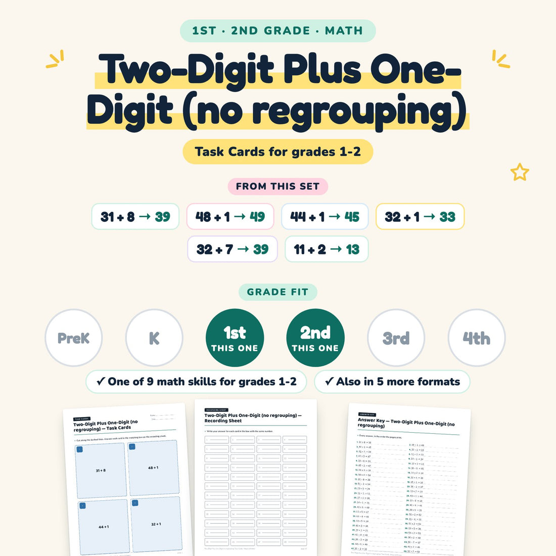 Two-Digit Plus One-Digit (no regrouping): skill and grade fit