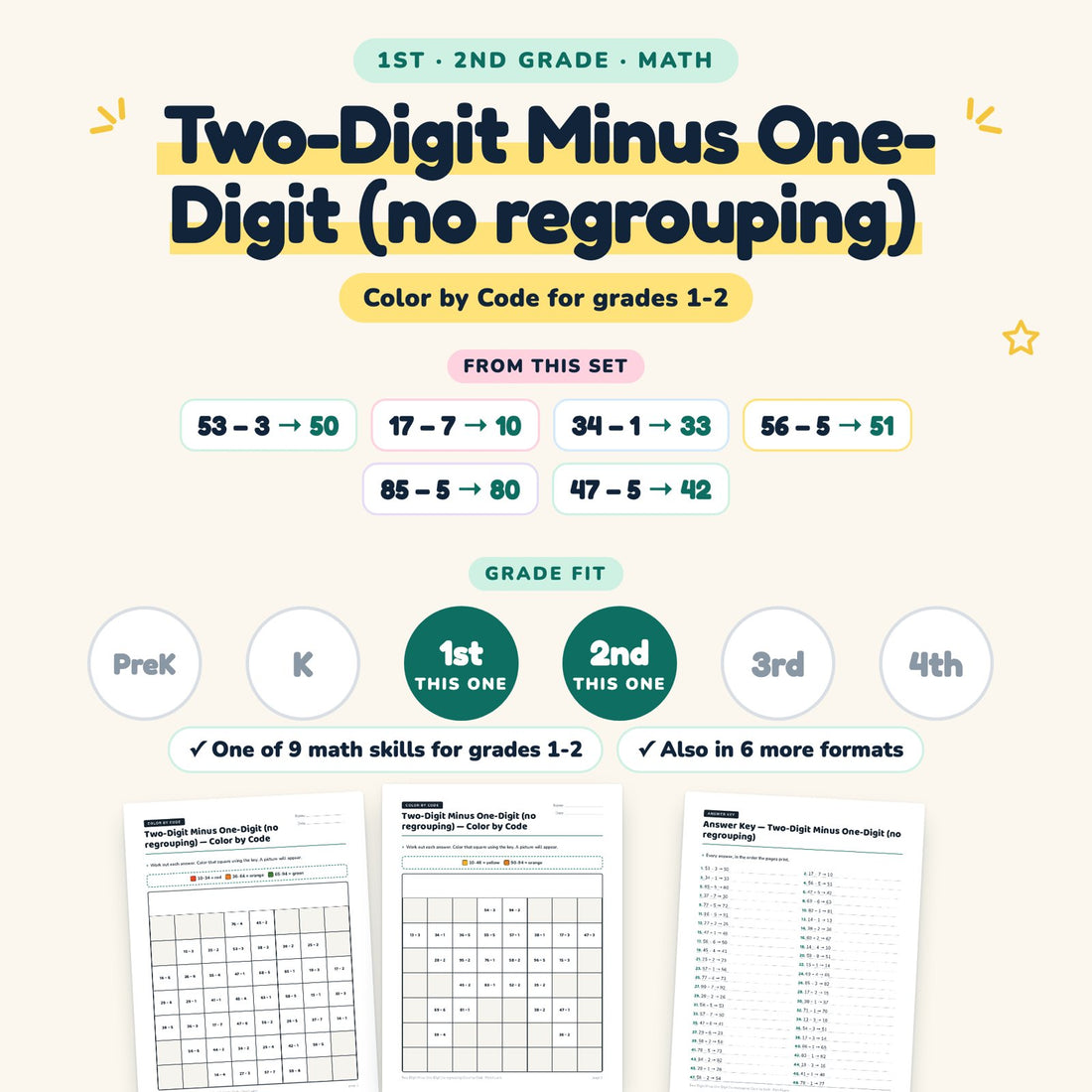 Two-Digit Minus One-Digit (no regrouping): skill and grade fit