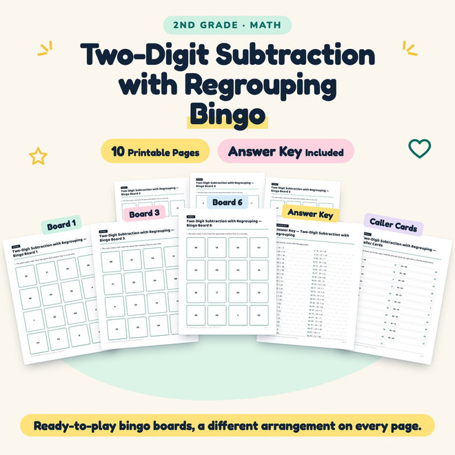 Two-Digit Subtraction with Regrouping Bingo | 2nd Grade Math — cover