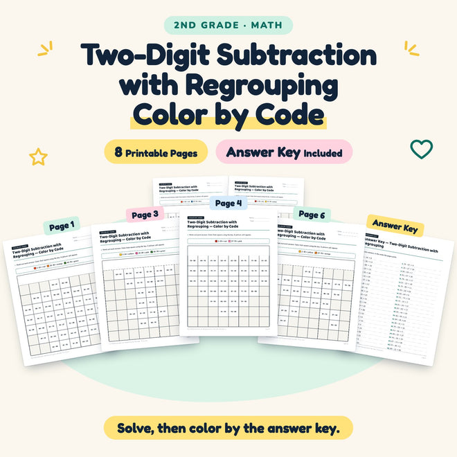 Two-Digit Subtraction with Regrouping Color by Code | 2nd Grade — cover