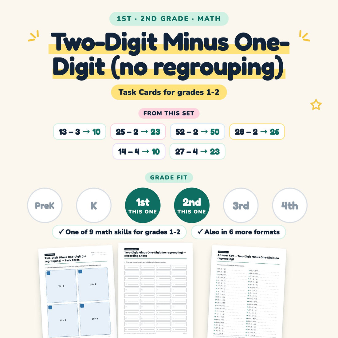 Two-Digit Minus One-Digit (no regrouping): skill and grade fit