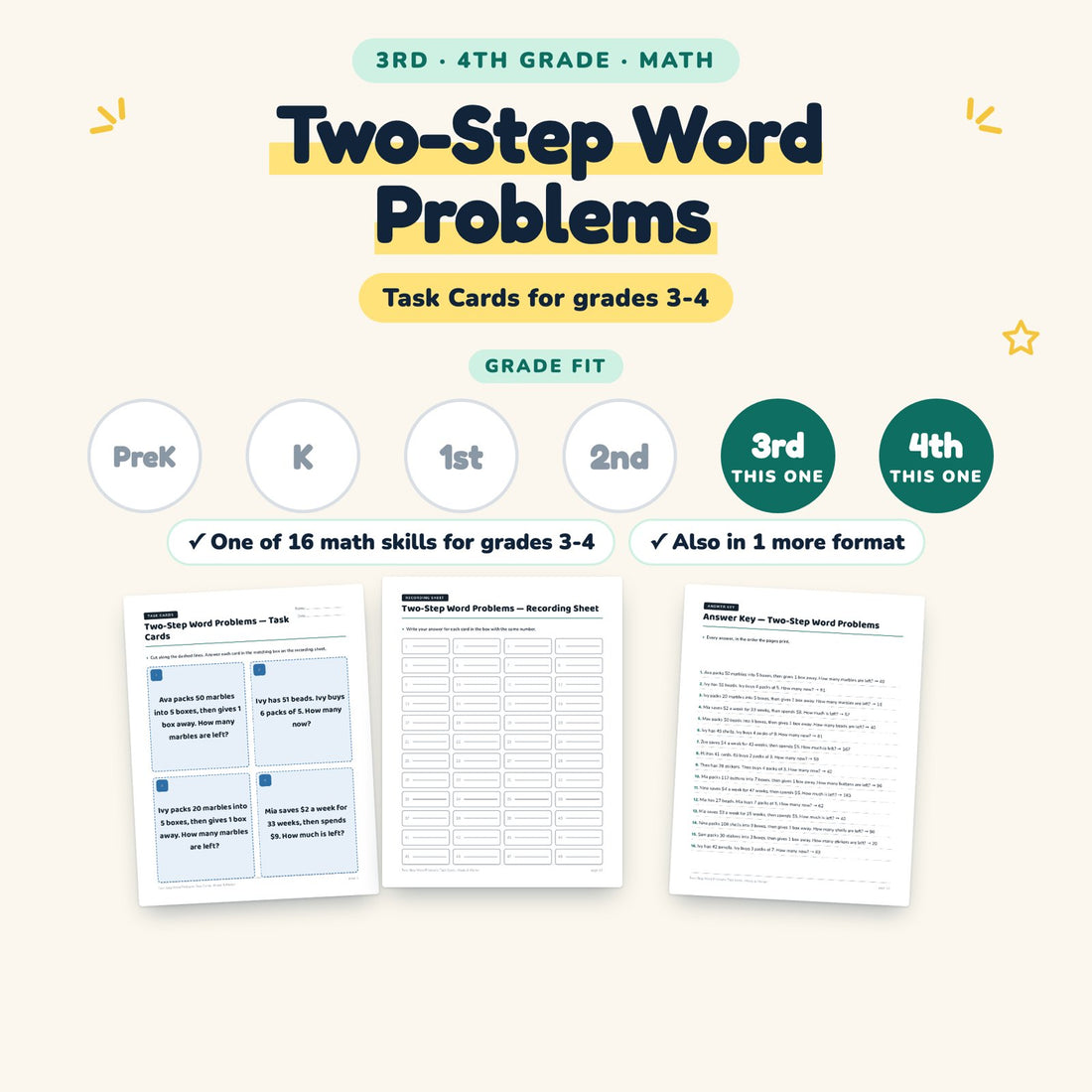 Two-Step Word Problems: skill and grade fit