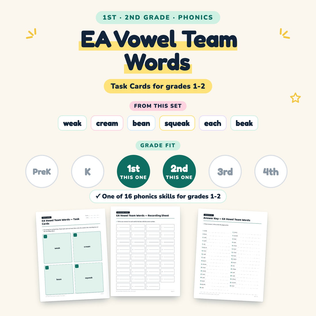EA Vowel Team Words: skill and grade fit