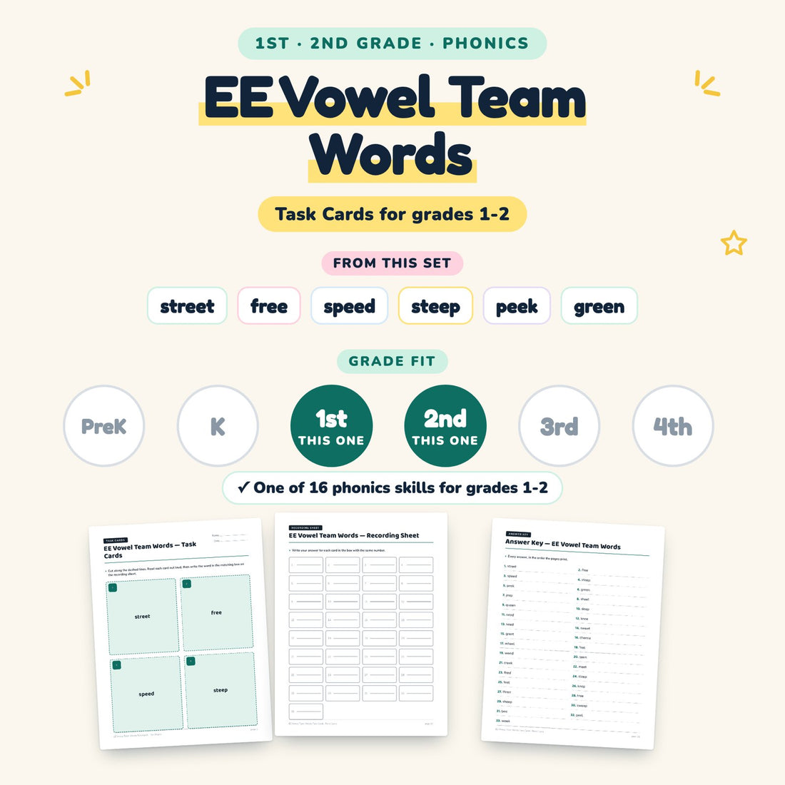 EE Vowel Team Words: skill and grade fit
