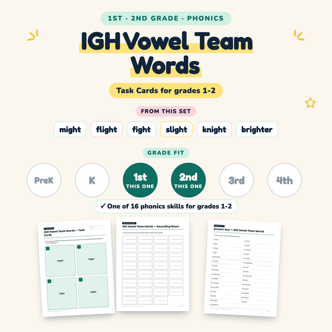 IGH Vowel Team Words: skill and grade fit