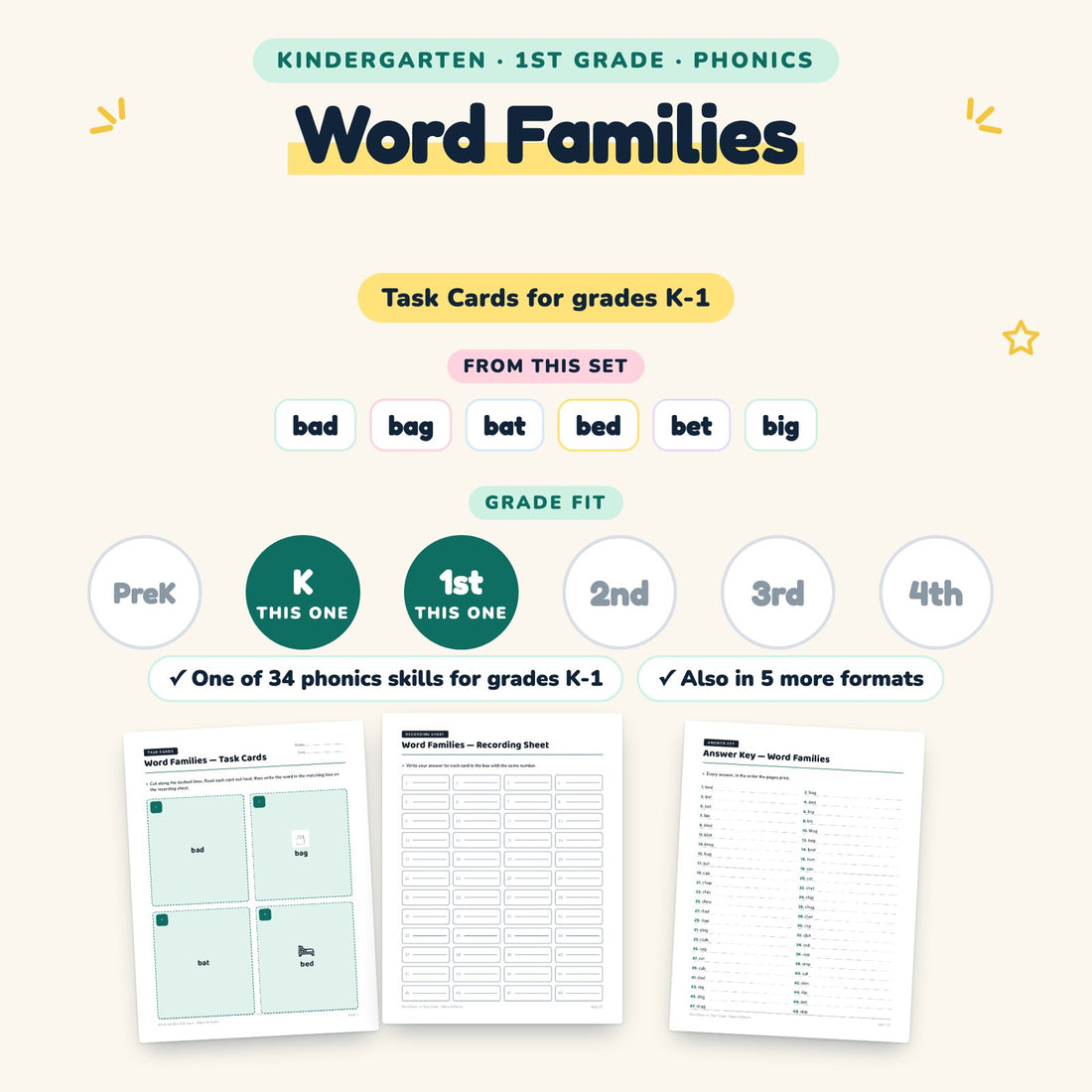 Word Families: skill and grade fit