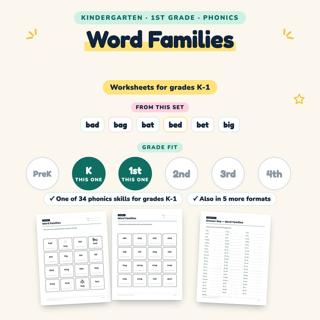 Word Families: skill and grade fit