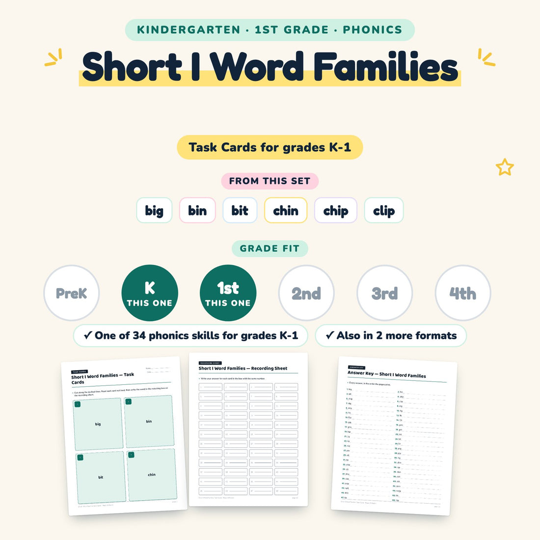 Short I Word Families: skill and grade fit