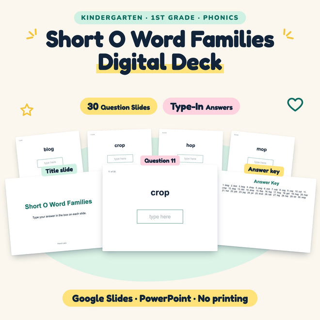 Short O Word Families Digital Activity | K–1st Grade — cover