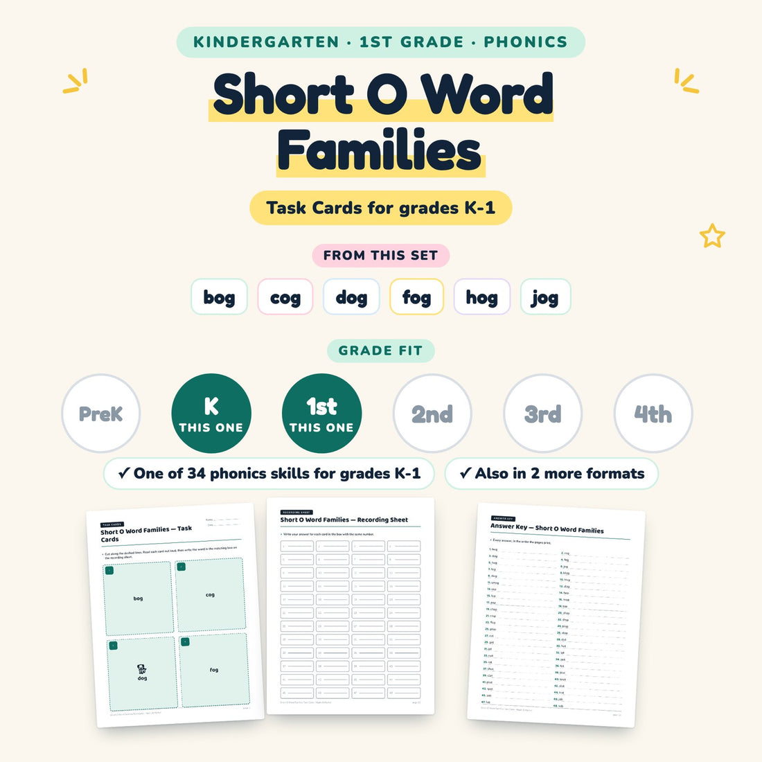 Short O Word Families: skill and grade fit