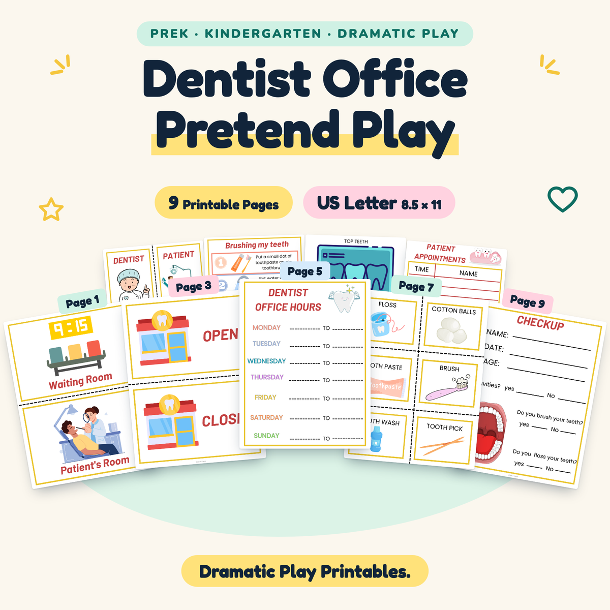Dentist Office Pretend Play — Dramatic Play Printables, PreK–K — cover