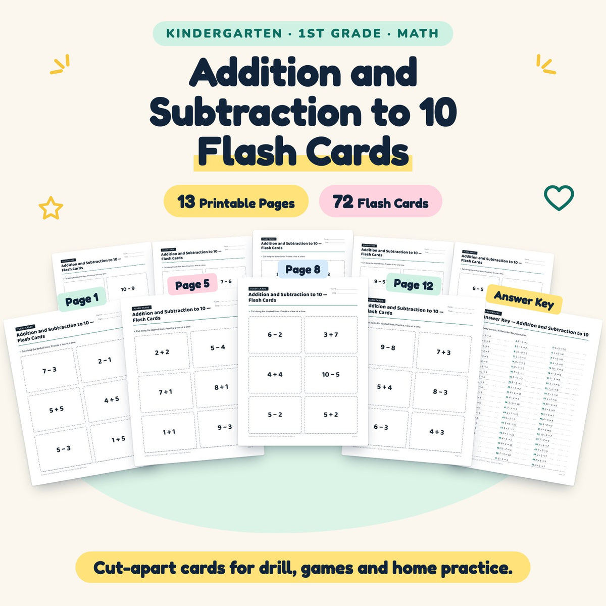 Addition and Subtraction to 10 Flash Cards | K–1st Grade — cover
