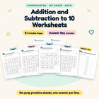 Addition and Subtraction to 10 Worksheets
