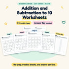 Addition and Subtraction to 10 Worksheets