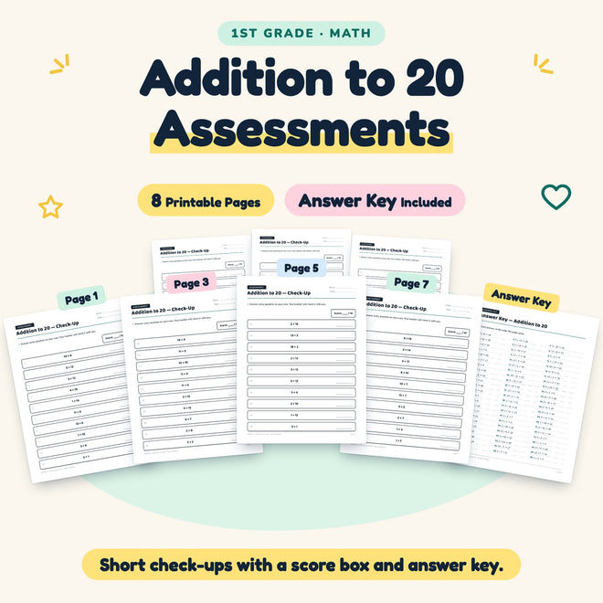 Addition to 20 Assessments | 1st Grade Math (7 Pages) — cover