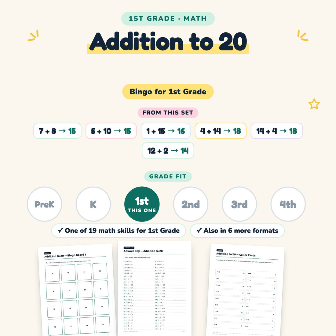 Addition to 20: skill and grade fit