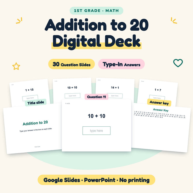 Addition to 20 Digital Activity | Google Slides, 1st Grade — cover