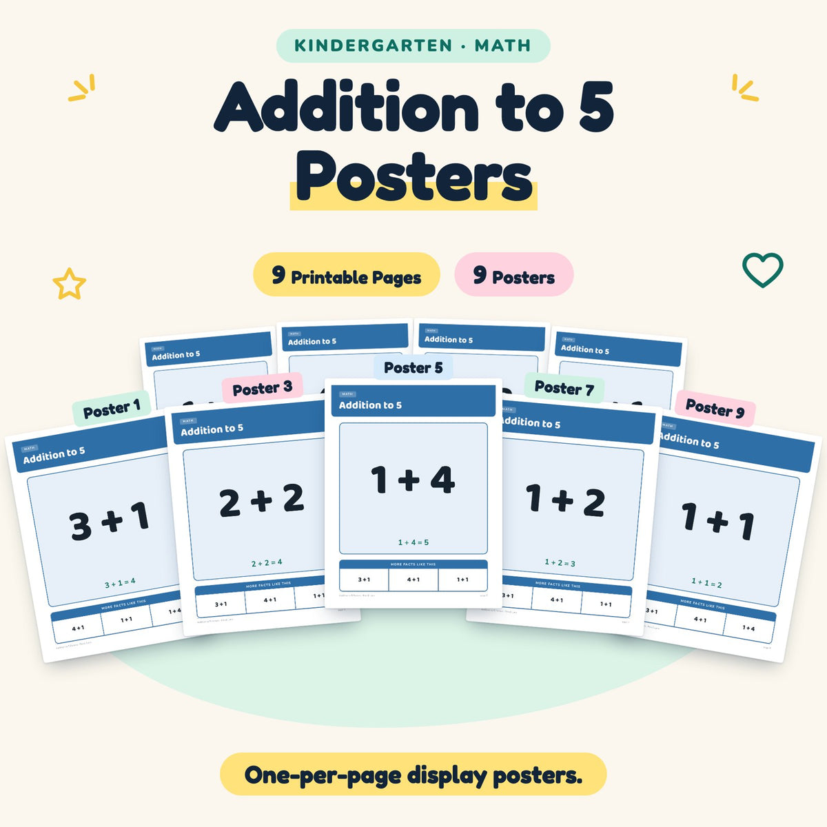 Addition to 5 Posters | Kindergarten Math (9 Posters) — cover