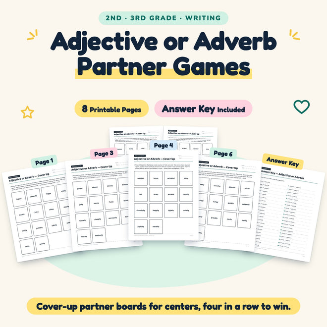 Adjective or Adverb Partner Games | 2nd–3rd Grade (4 Pages) — cover
