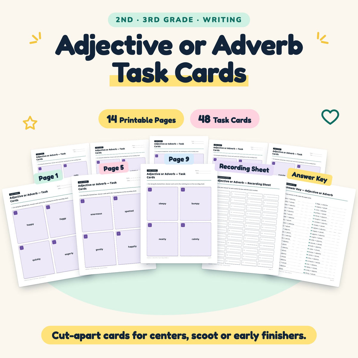Adjective or Adverb Task Cards | 2nd–3rd Grade (40 Cards) — cover