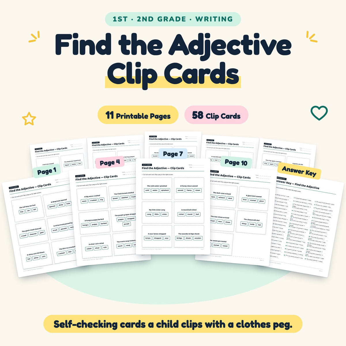 Find the Adjective Clip Cards | 1st–2nd Grade (17 Cards) — cover