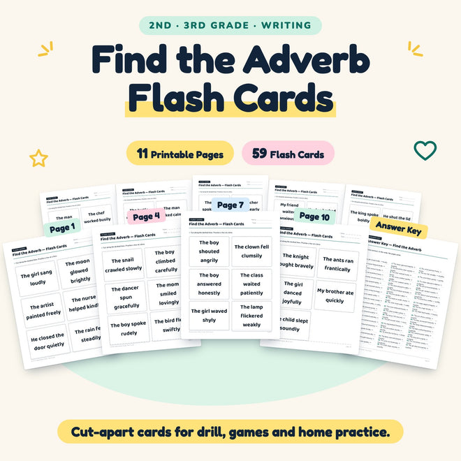 Find the Adverb Flash Cards | 2nd–3rd Grade (19 Cards) — cover