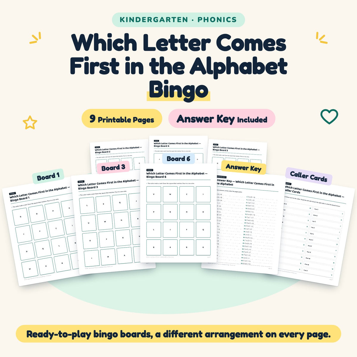 Which Letter Comes First in the Alphabet Bingo | Kindergarten — cover
