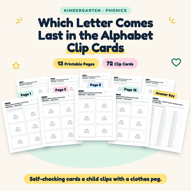 Which Letter Comes Last in the Alphabet Clip Cards | Kindergarten — cover