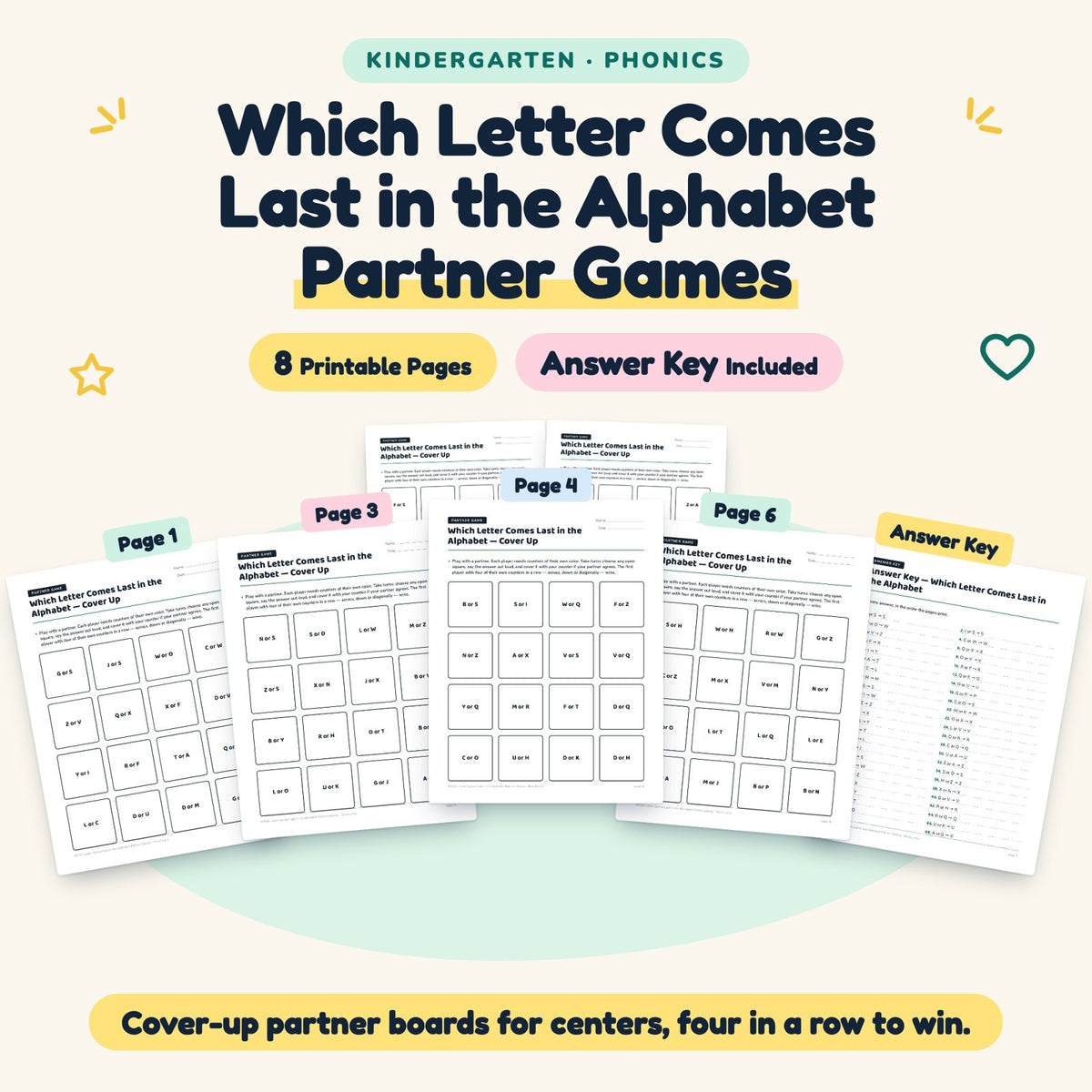 Which Letter Comes Last in the Alphabet Partner Games | Kindergarten — cover