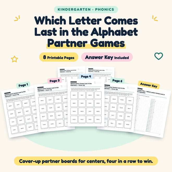 Which Letter Comes Last in the Alphabet Partner Games | Kindergarten — cover