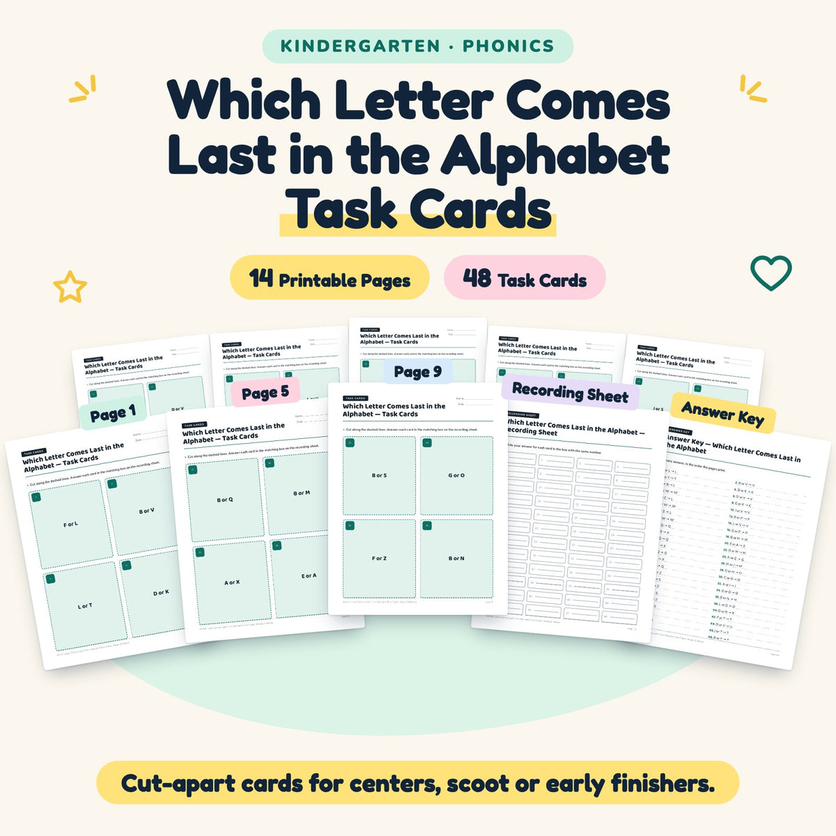 Which Letter Comes Last in the Alphabet Task Cards | Kindergarten — cover