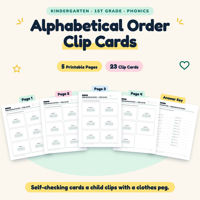 Alphabetical Order Clip Cards | K–1st Grade (23 Cards) — cover