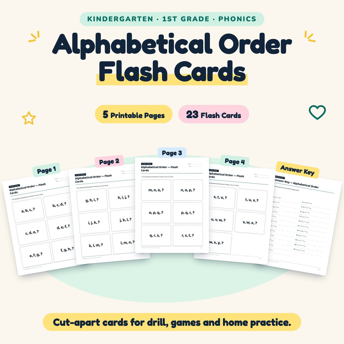 Alphabetical Order Flash Cards | K–1st Grade (23 Cards) — cover