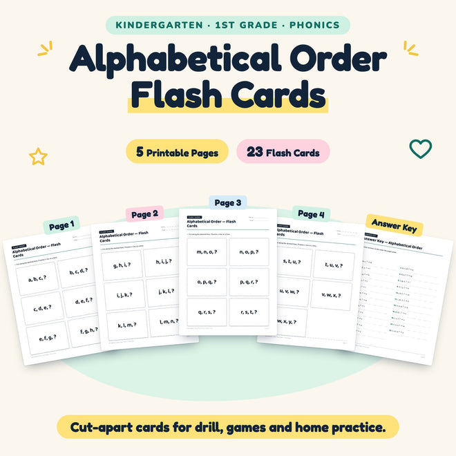 Alphabetical Order Flash Cards | K–1st Grade (23 Cards) — cover