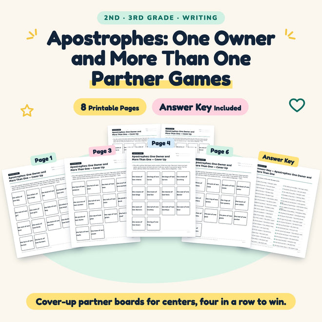 Apostrophes Partner Games | 2nd–3rd Grade Grammar (4 Pages) — cover