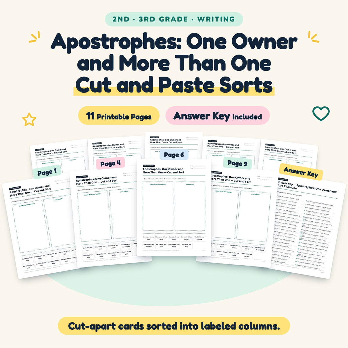Apostrophes Cut and Paste Sorts | 2nd–3rd Grade (5 Pages) — cover