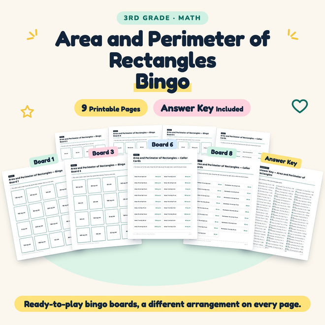 Area and Perimeter of Rectangles Bingo | 3rd Grade (9 Pages) — cover