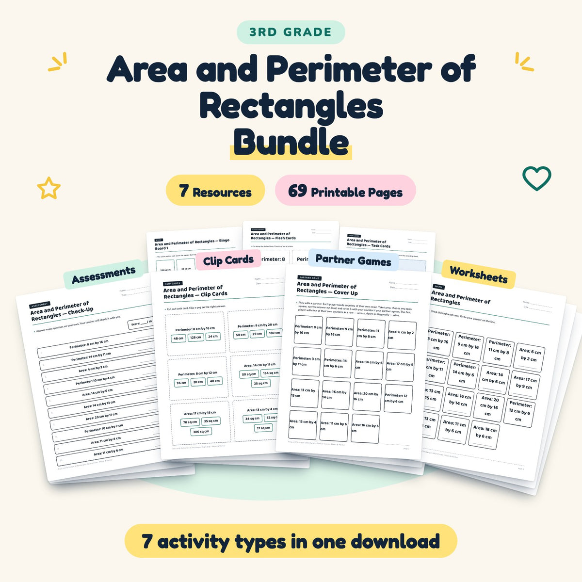 Area and Perimeter of Rectangles Bundle | 3rd Grade Math — cover