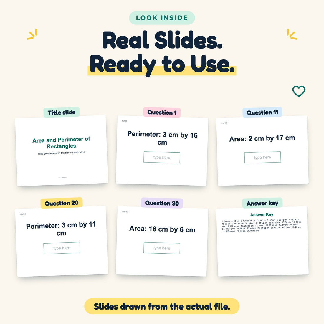 Area and Perimeter of Rectangles digital deck: look inside