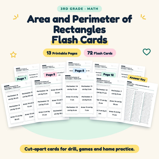 Area and Perimeter of Rectangles Flash Cards | 3rd Grade — cover
