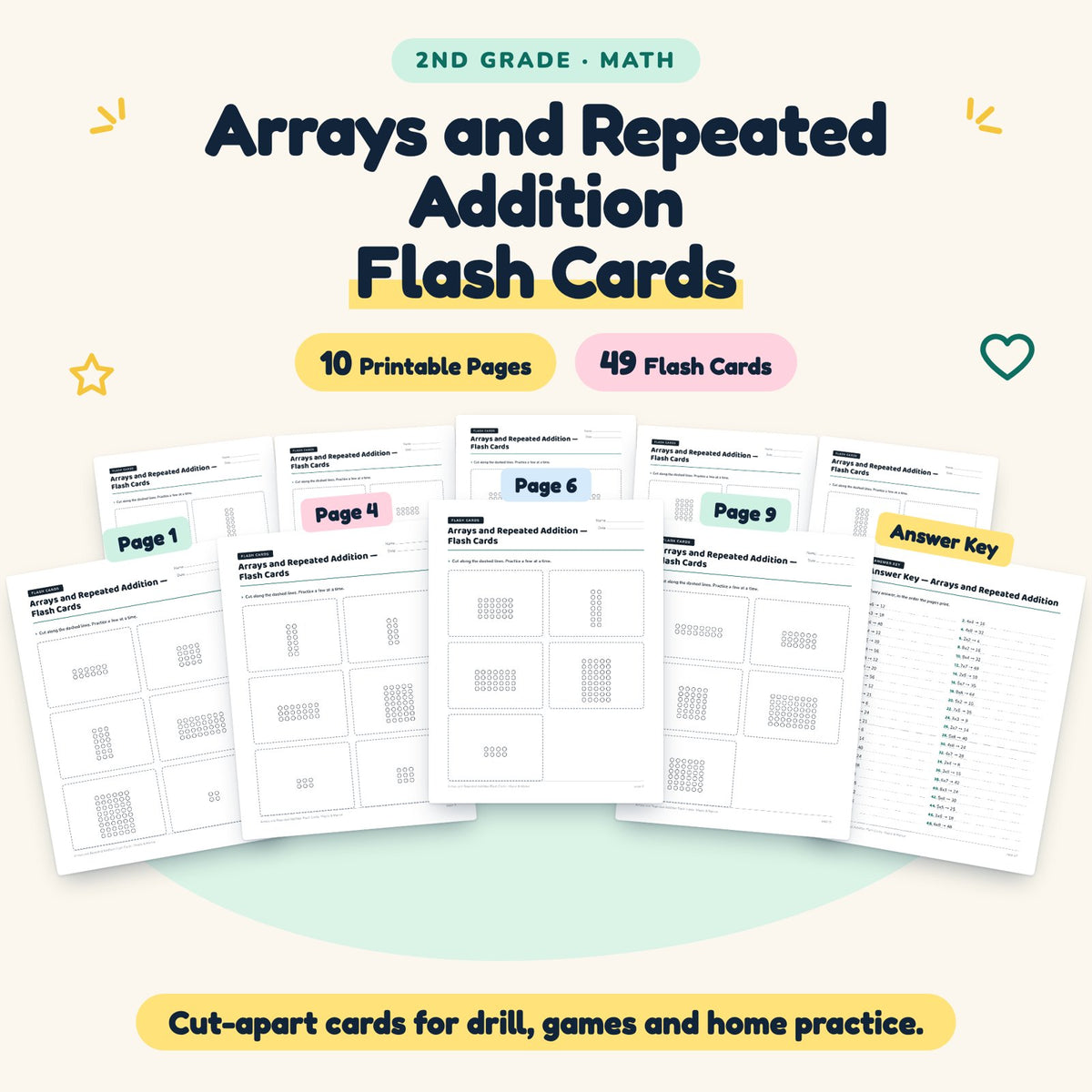 FREE Arrays and Repeated Addition Flash Cards | 2nd Grade — cover
