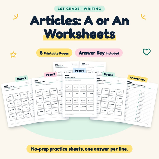 Articles: A or An Worksheets | 1st Grade Grammar (4 Pages) — cover
