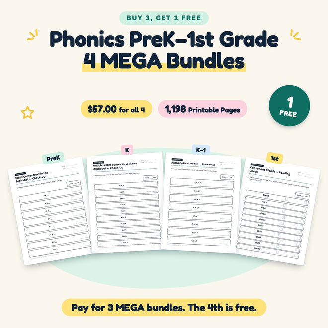 Buy 3 Get 1 FREE | Phonics Preschool–1st Grade MEGAs (B01) — cover