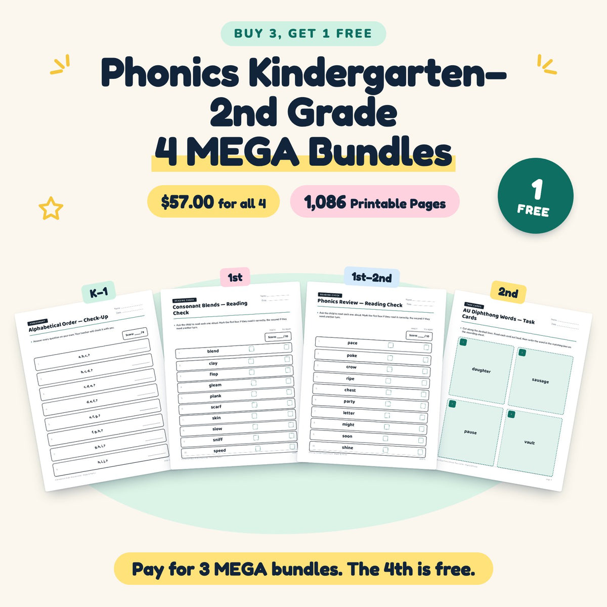 Buy 3 Get 1 FREE | Phonics K–1st, 1st, 1st–2nd, 2nd (B03) — cover