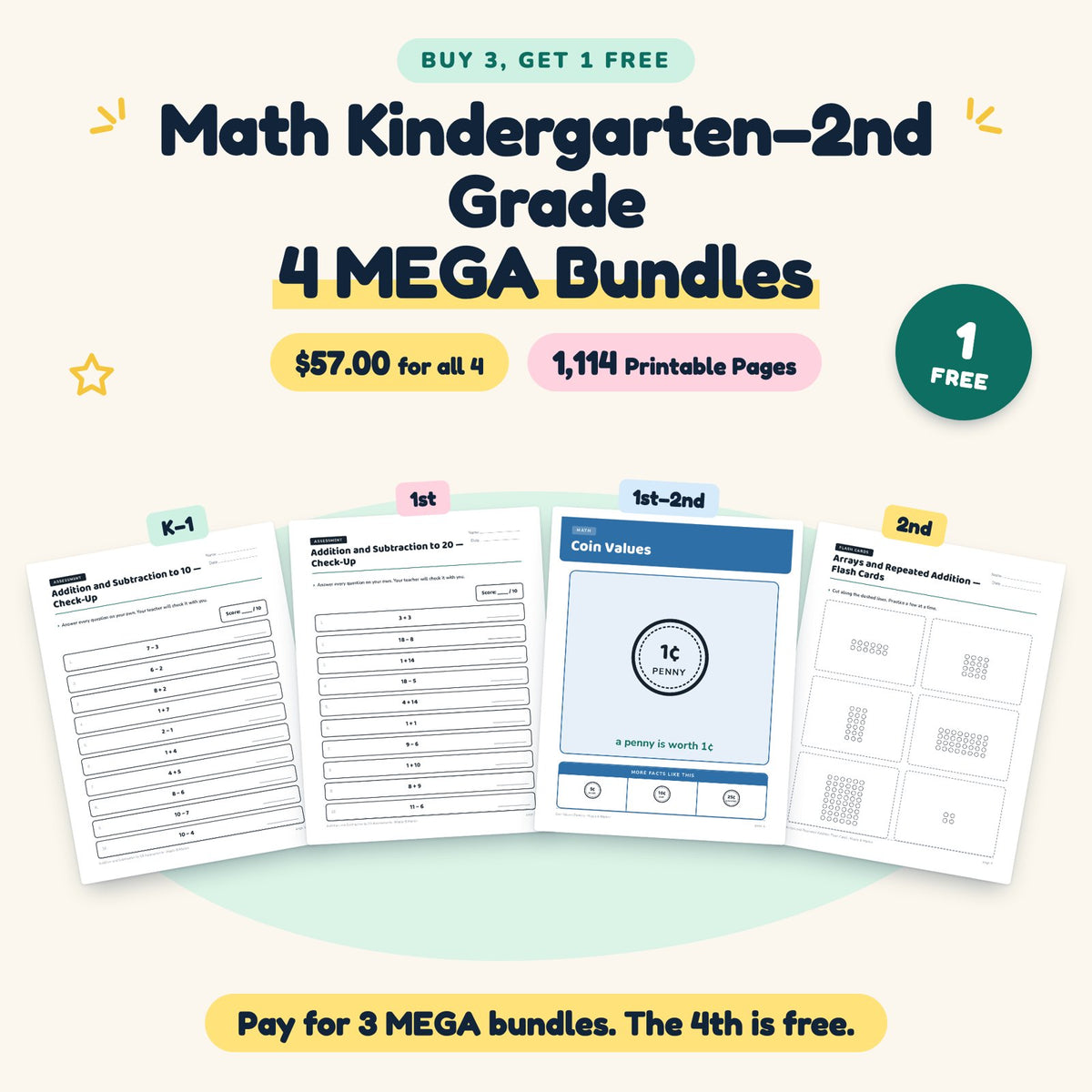 Buy 3 Get 1 FREE | Math K–1st, 1st, 1st–2nd, 2nd MEGAs (B07) — cover