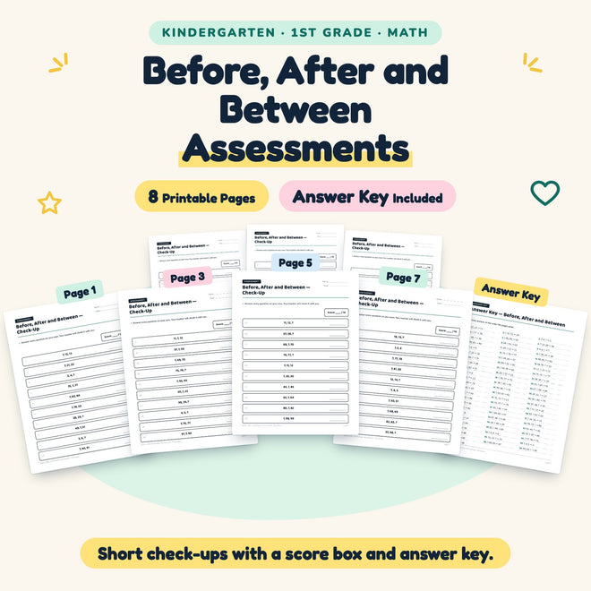 Before, After and Between Assessments | K–1st Grade Math — cover