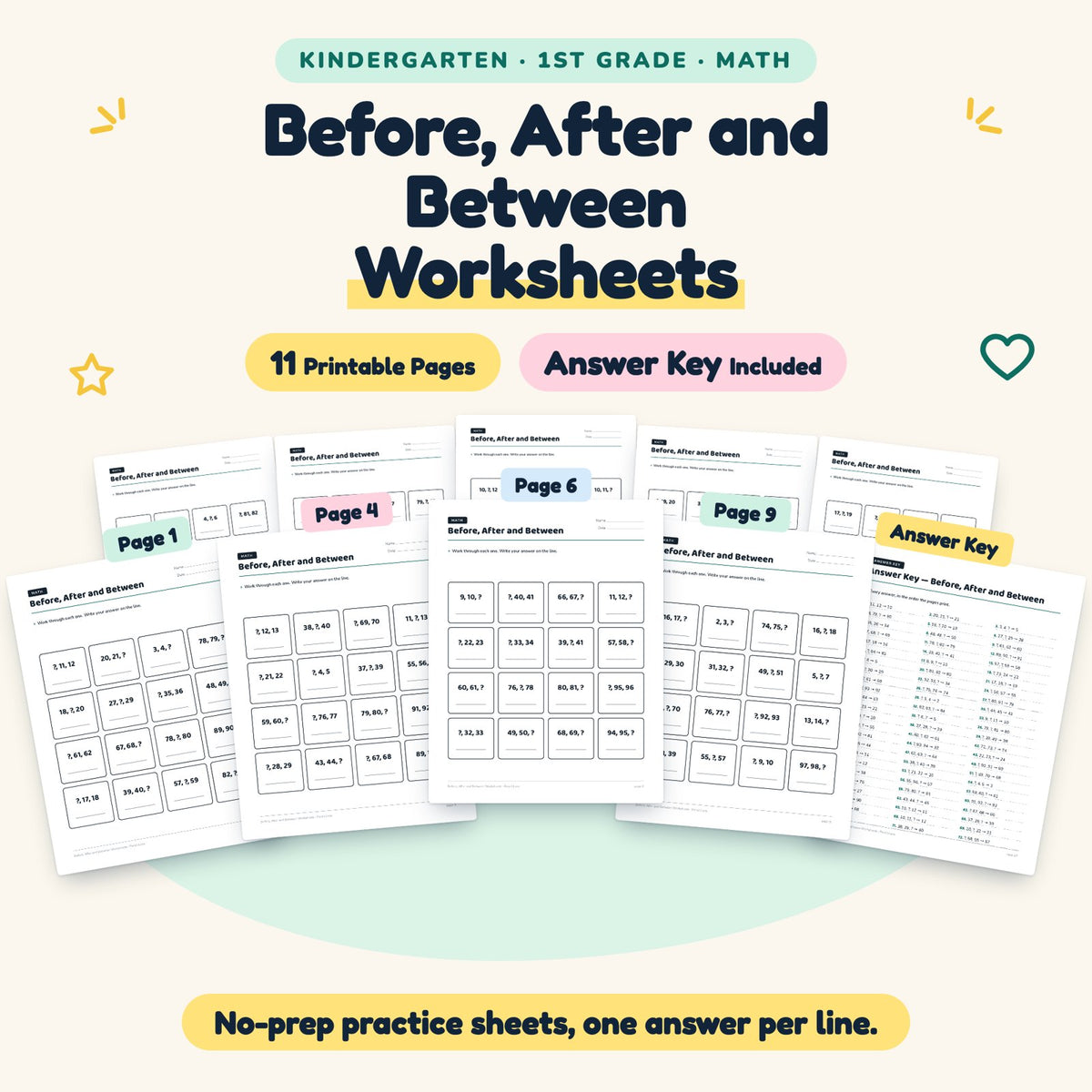 Before, After and Between Worksheets | K–1st Grade Math — cover