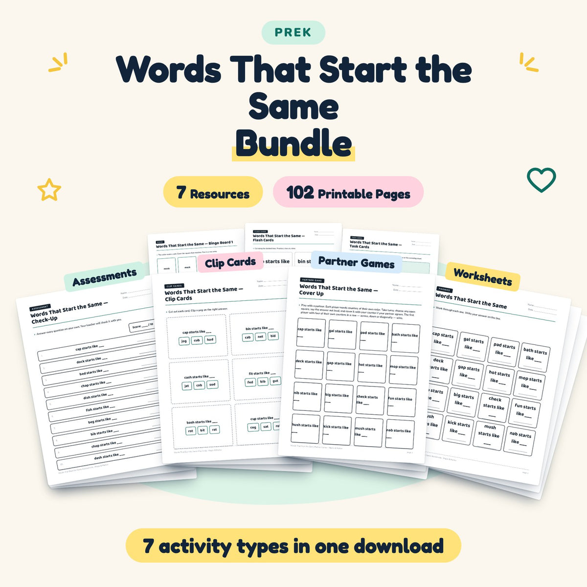 Words That Start the Same Bundle | Preschool (7 Resources) — cover