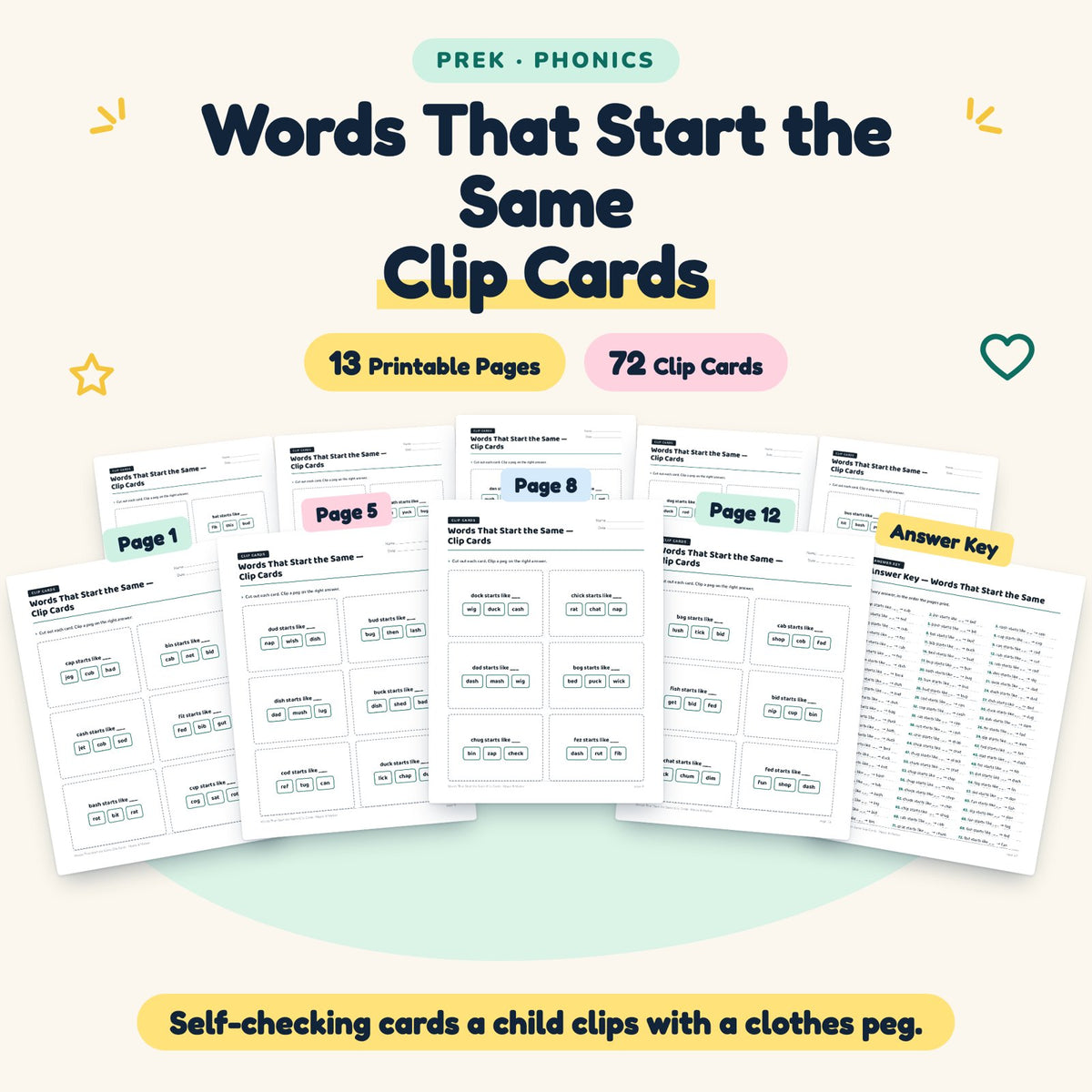 Words That Start the Same Clip Cards | Preschool (72 Cards) — cover