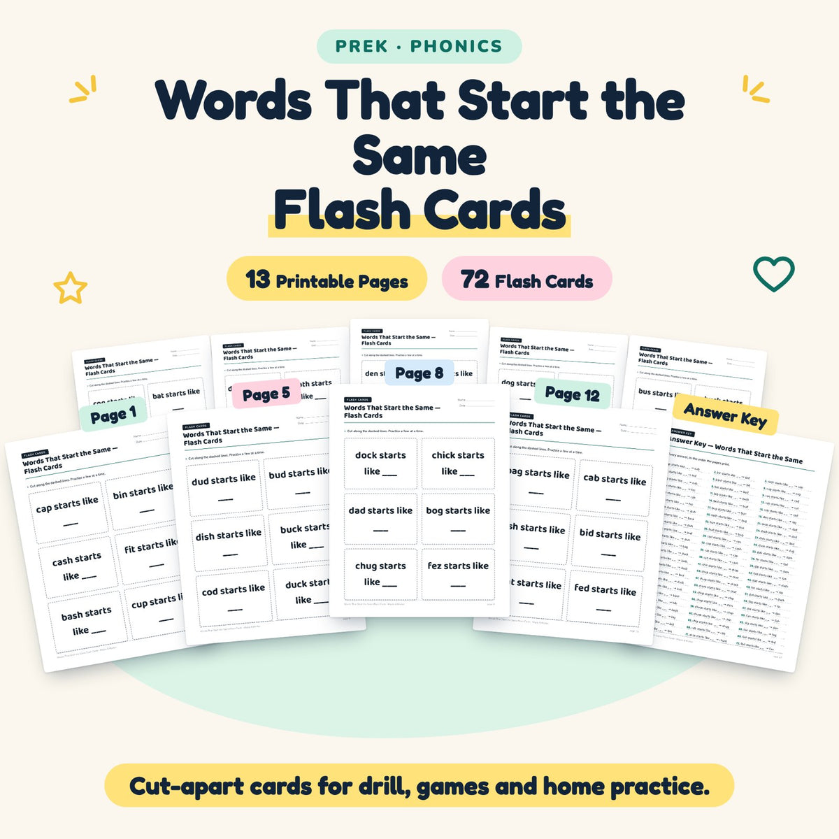 Words That Start the Same Flash Cards | Preschool (72 Cards) — cover